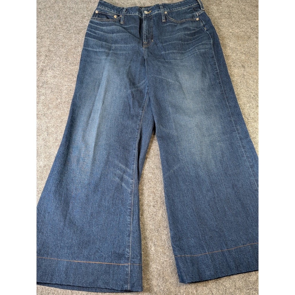 J.Crew Wide Leg Denim Jeans Indigo Blue High Rise Trouser 34.5x28